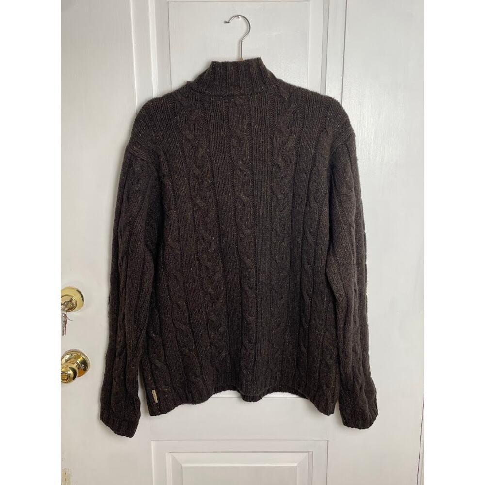 Vintage American Eagle Espresso Brown Lambswool Donegal Cable Fisherman Sweater - Picture 4 of 10